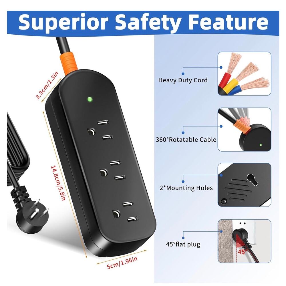 Weatherproof Outdoor Power Strip 6FT Cord, 3 Outlets, Waterproof Surge Protector